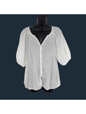 Love Stitch Gauze Peasant Button Front Top Lightweight Festival Vacation Large